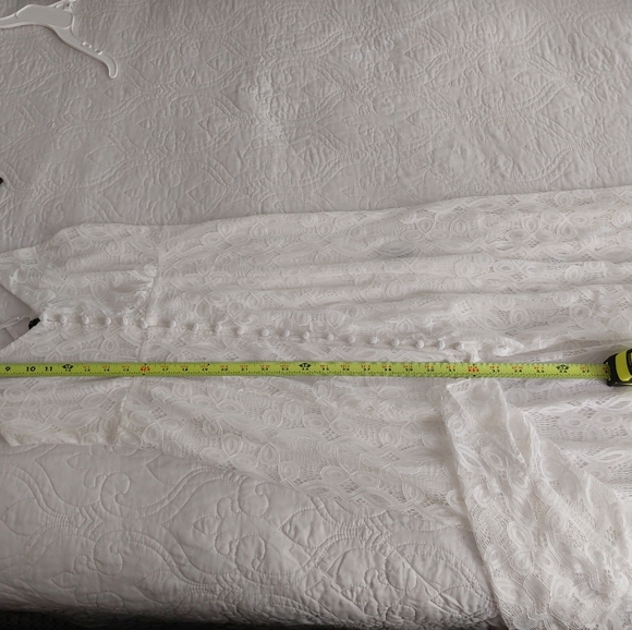 Three Pink Hearts - White Sleeveless Spaghetti-Strap Lace Button-Up Midi Dress - Picture 7 of 10